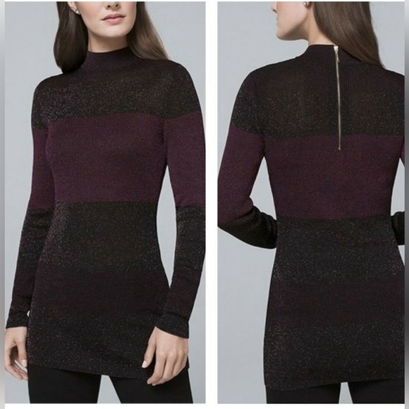 White House Black Market Dresses & Skirts - White House Black Market NWT black and plum long sleeve mini party dress large